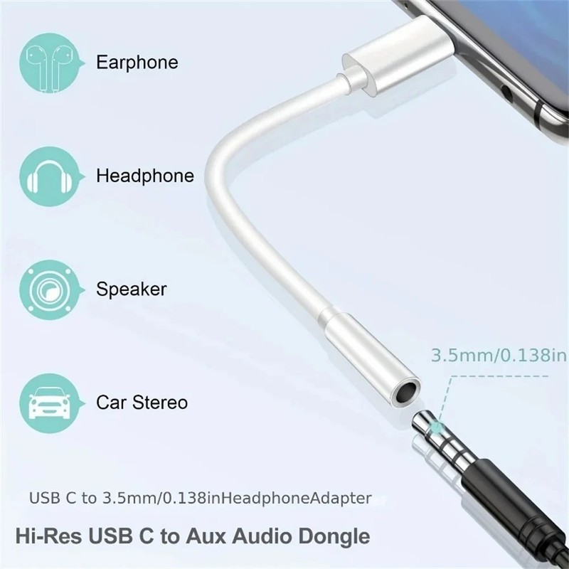 USB Type C to 3.5mm Headphone Audio Aux Stereo Cable Adapter For Samsung Huawei