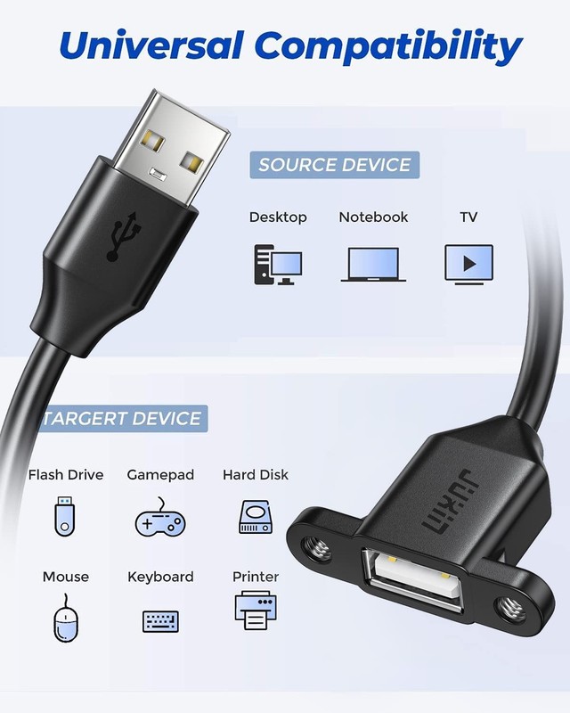 2 PCS 1.5ft USB 2.0 Male To Female Extension Cable Panel Mount Extender Cord gallery