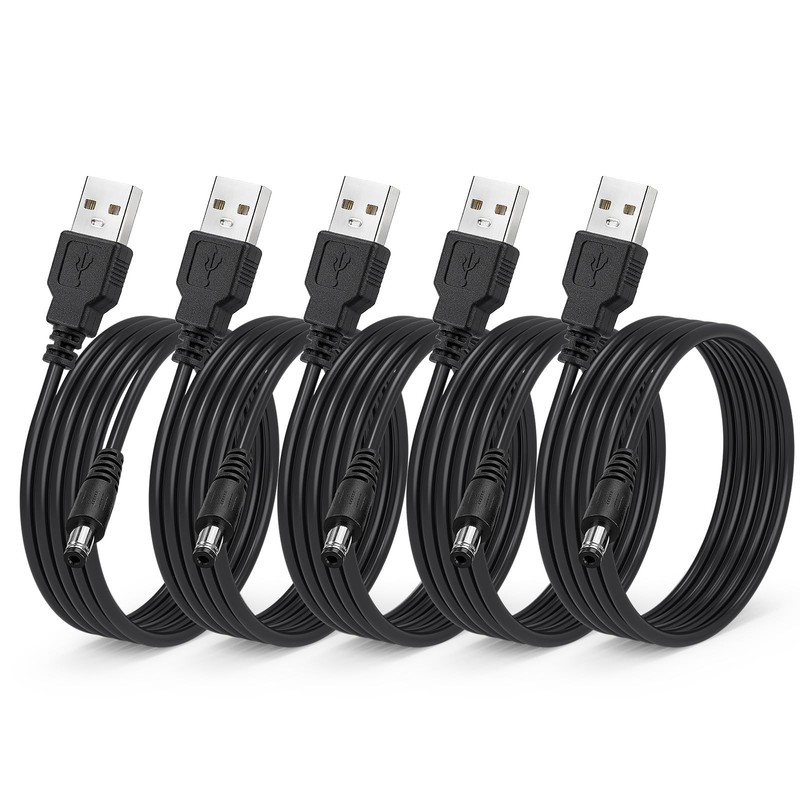 5-Pack USB to DC Power Cable, 5V DC 5.5mm x 2.1mm Round Barrel Plug Charging …