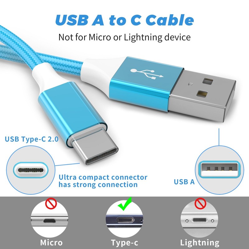 USB to USB C Cable 5 Pack 3/3/6/6/10FT 66W Fast Charging Nylon Braided gallery