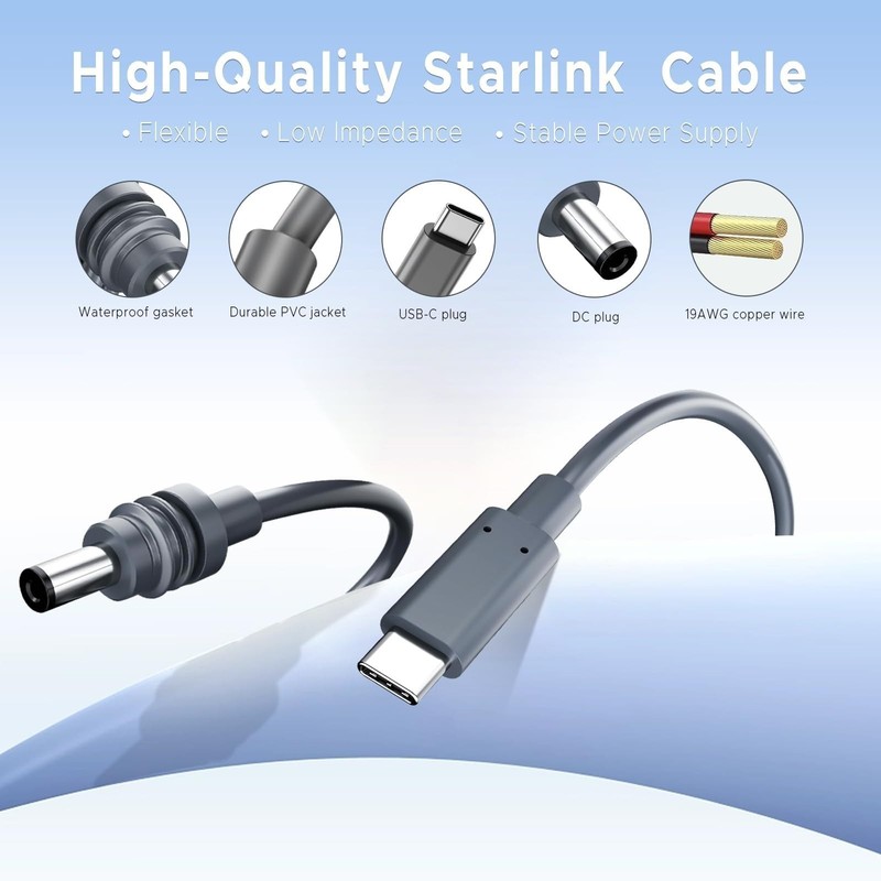 ELUTENG Starlink Mini Power Cable 5ft USB C to DC Waterproof Charger gallery