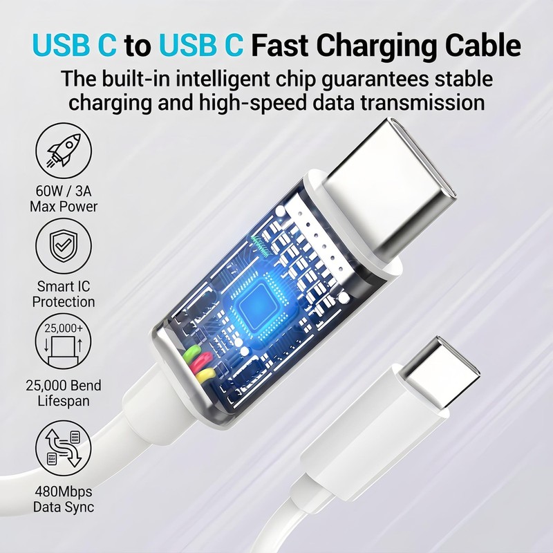 4 Pack 60W USB C to USB C Fast Charging Cable 6ft and 10ft for iPhone gallery