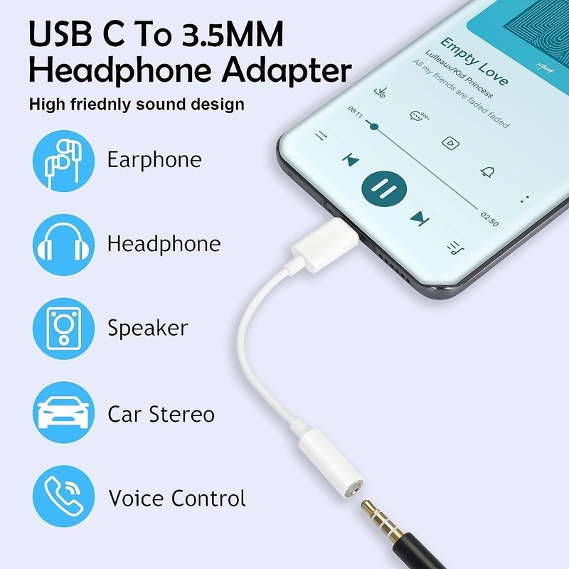USB-C Type C Adapter Port to 3.5MM Aux Audio Jack Earphone Headphone Cable USB gallery