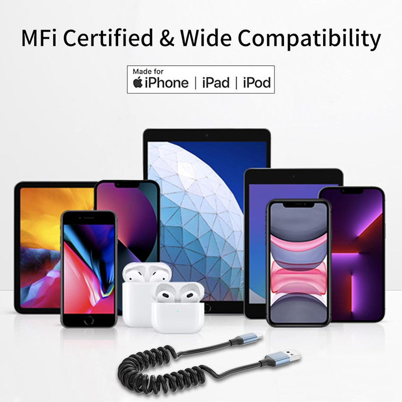 Coiled USB C Cable, 2Pack Retractable 3ft USB Type C Charger Cable Apple CarPlay gallery