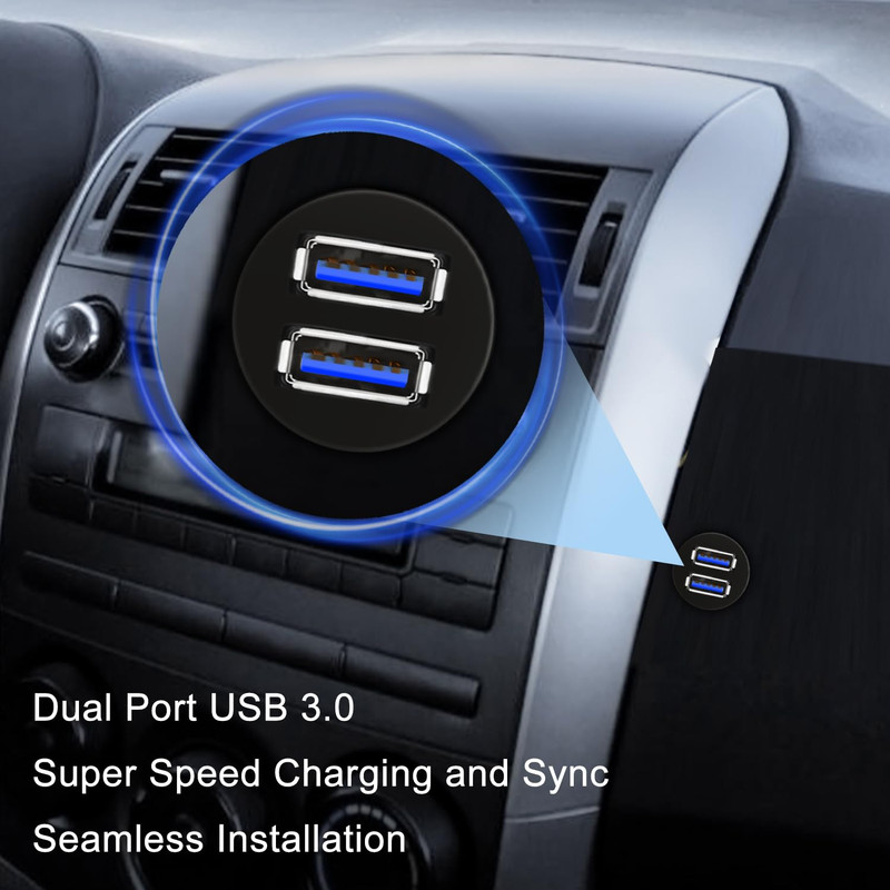 Double Ports USB 3.0 Car Flush Mount Cable USB Dash Mount Adapter | Male gallery