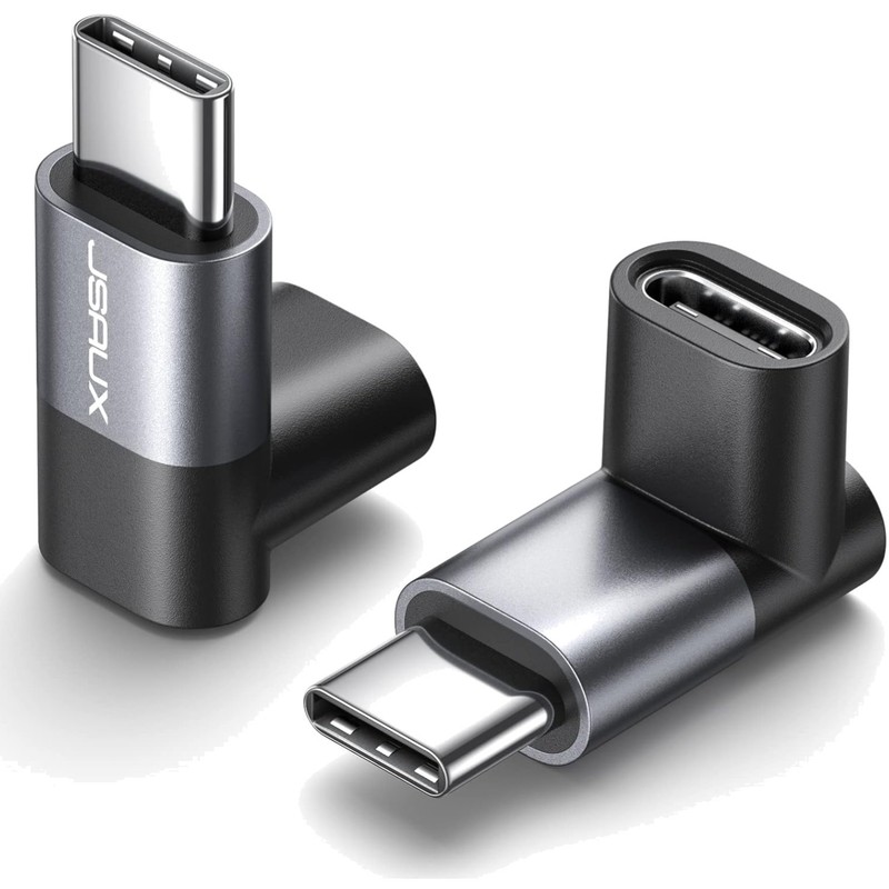 90 Degree USB C Adapter 2-Pack, 100W 40Gbps, Right-angle Design