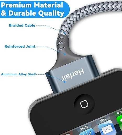30 Pin to USB C Adapter Ipod Charger Nylon Braided Fast Charging Data Cord Next gallery