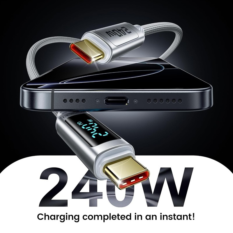 240W USB-C Fast Charging Cable 2-Pack 3.3FT with LED Indicator gallery