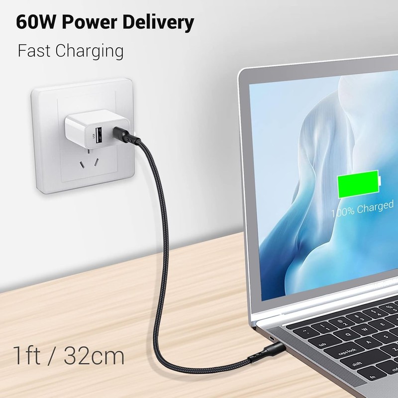 USB-C to USB-C Cable 1FT, 3-Pack, 20V 3A PD Fast Charging for Samsung, Pixel, Ma gallery