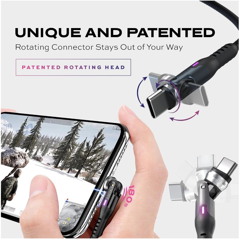 3 Pack 90 Degree Rotating USB A to C Cable