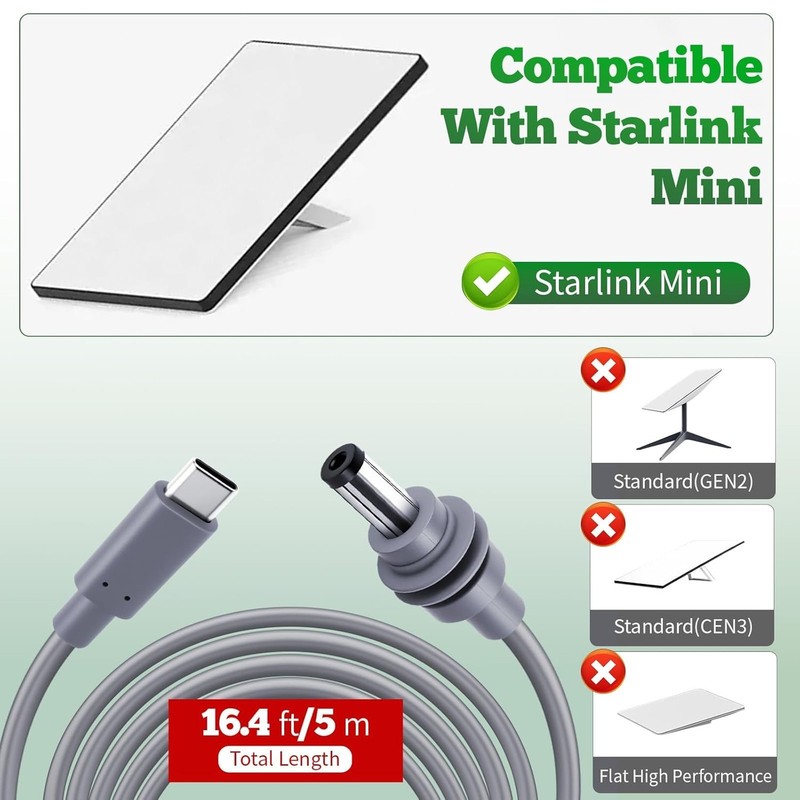 USB C to DC Power Cable 16.4FT Waterproof 18AWG Compatibility with Starlink Mini gallery