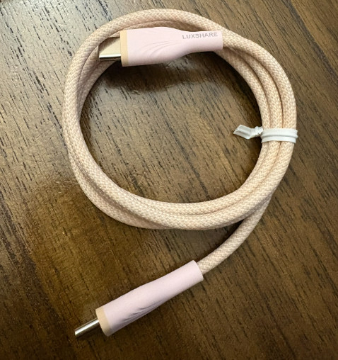 pink, braided USB charging and data transfer cable Luxshare