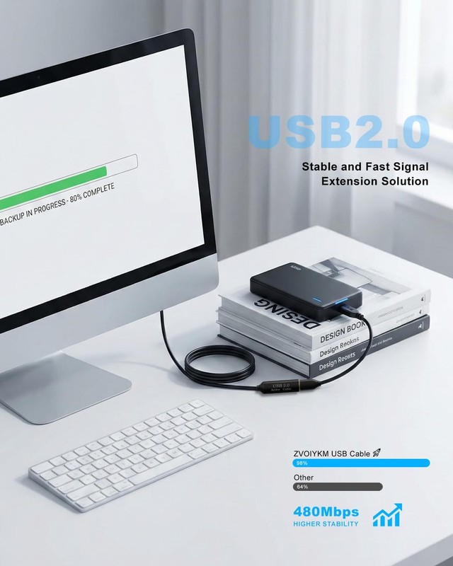 Active USB 2.0 Extension Cable 100FT(30M)with Built-in Signal Booster，480Mbps... gallery