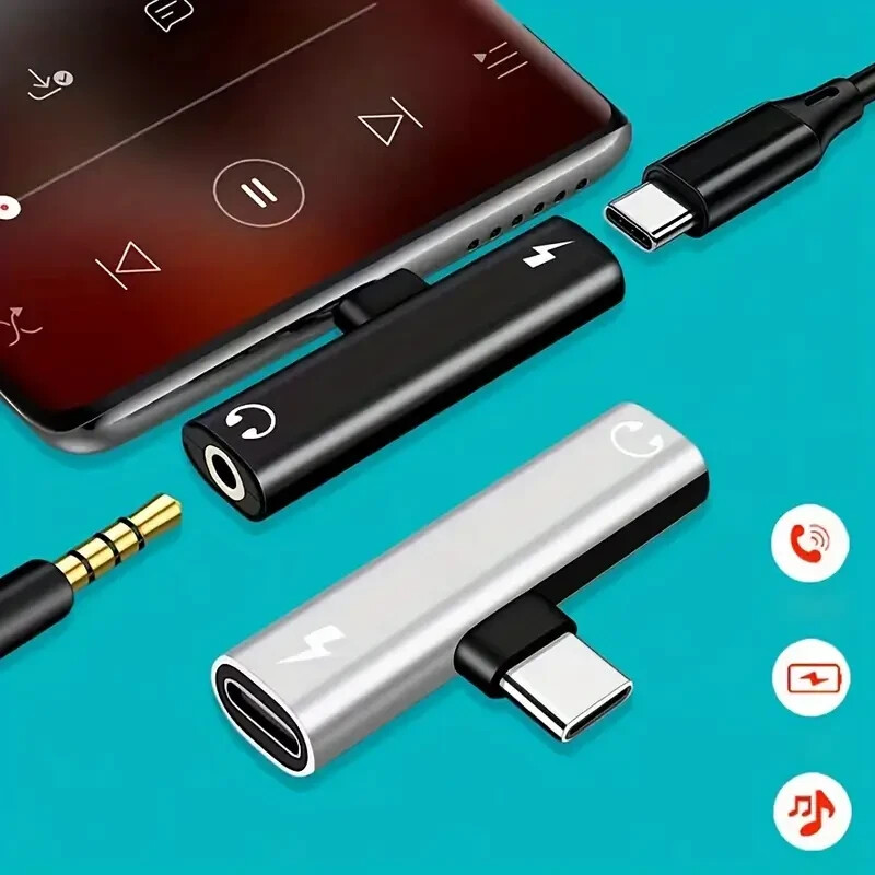 2-in-1 USB-C to 3.5mm Audio & Charging Adapter - Type-C Fast Charge Flat Design gallery