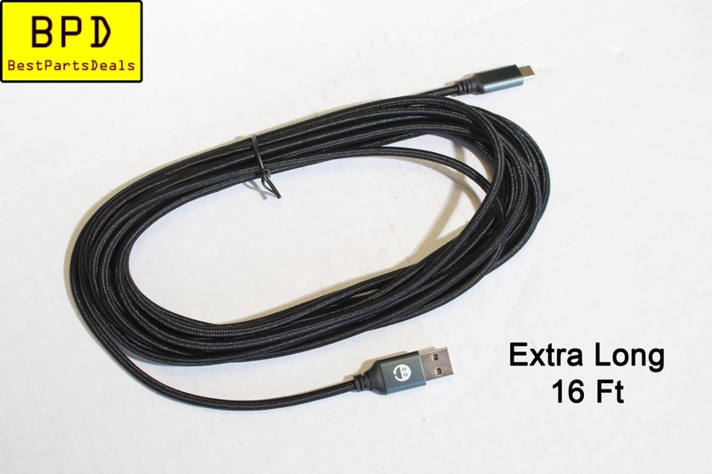 1x BLACK Extra Long USB-A To Type-C 16 Ft Fast Charging Cable Braided Cord