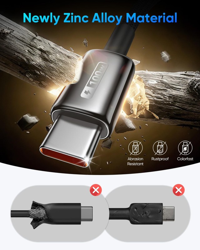 100W USB C to USB C Cable [2-Pack 5FT] Zinc Alloy 5A Fast Charging USBC to US... gallery