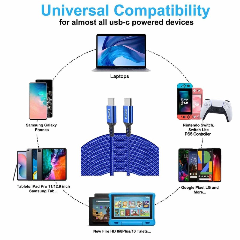15ft USB-C to USB-C Cable Long, 60W USB Type C Fast Charging PD Charger Braided gallery