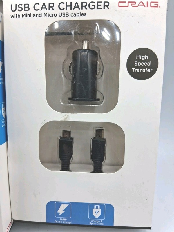 Craig: Lot Of Two USB Car Charger Mini & Micro Cables Black gallery