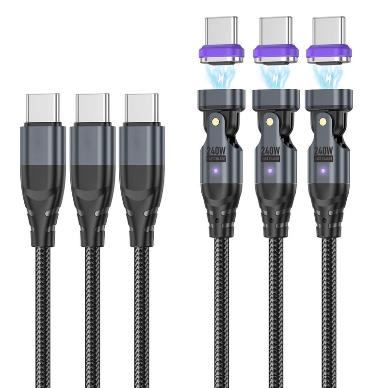 USB C to USB C Magnetic Charging Cable 3 Pack, 1.6ft+3.3ft+6ft 180 Rotation M…
