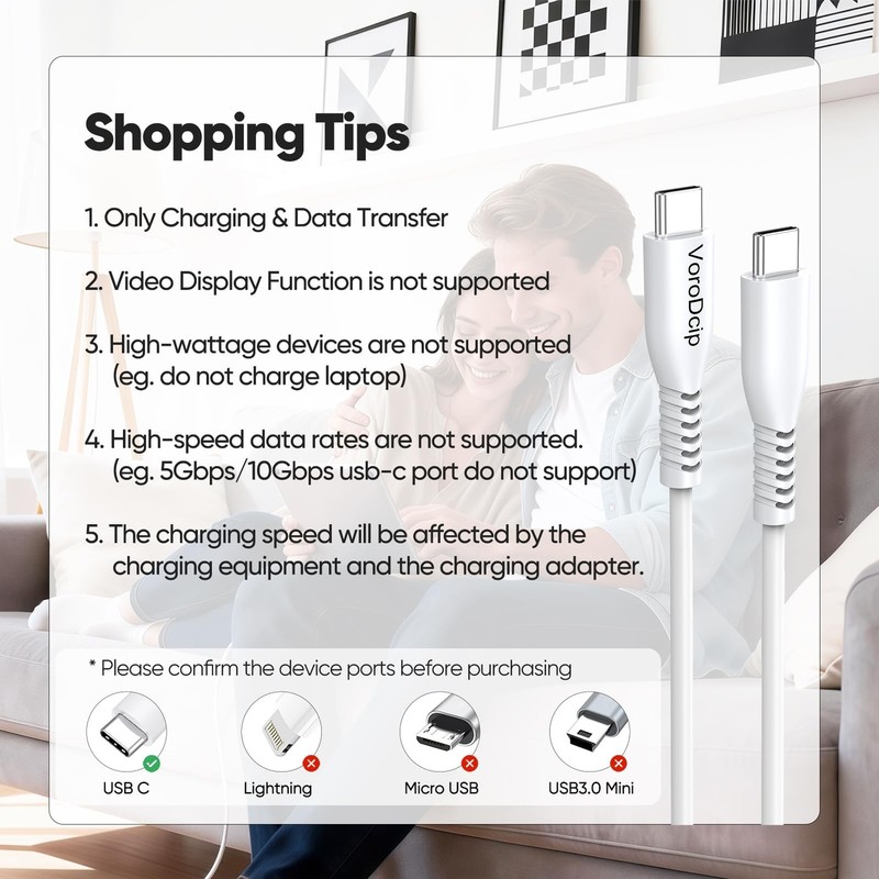 VoroDcip USB C Cable 15 Ft, Extra Long Type C 60W Fast 15 Feet, white gallery