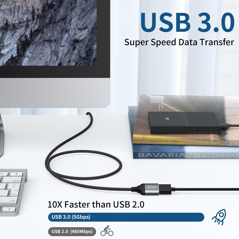 3.3ft Nylon Braided USB 3.0 Extension Cable for Webcam Mouse Keyboard Gray gallery