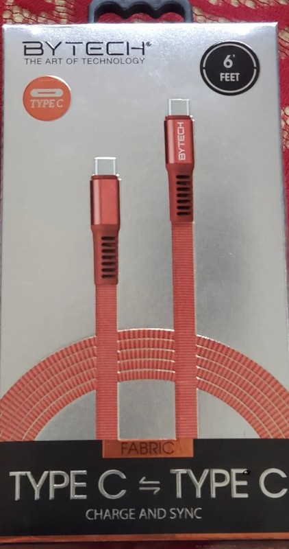 Bytech 6 ft Red Fabric Type C To Type C Charge and Sync Cable
