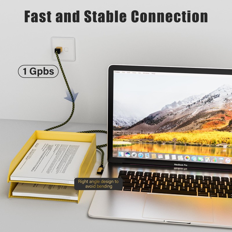 USB to Ethernet Cable 25 FT, 90 Degree -to RJ45 Cord, 1Gbps Internet Cable, S... gallery