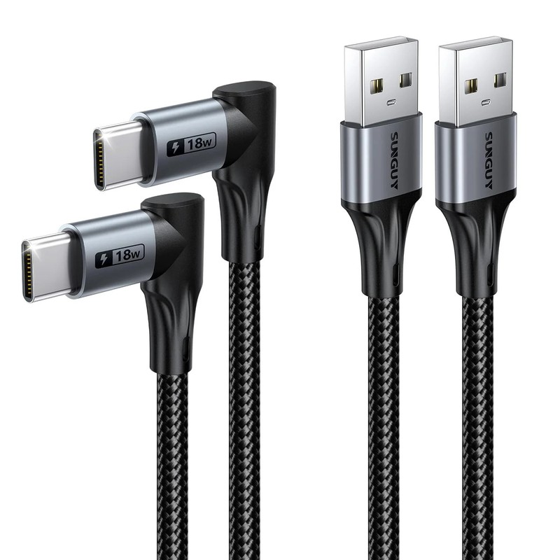 SUNGUY Right Angle USB C Cable, [2-Pack, 1FT] Short 90 Degree USB-A to USB-C Fas