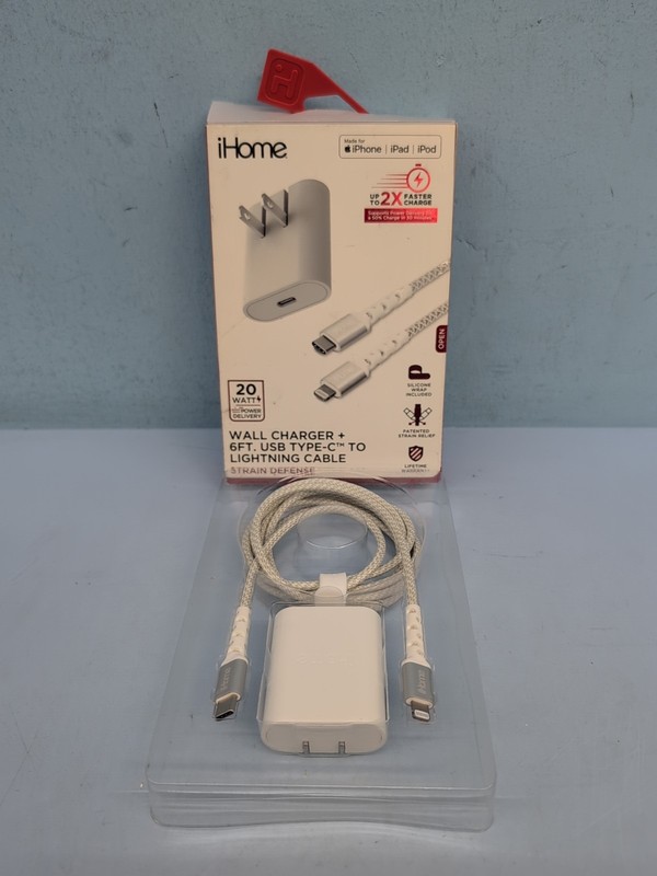 iHome Ultra Boost Wall Charger Fast Charging Cable USB C 6ft White
