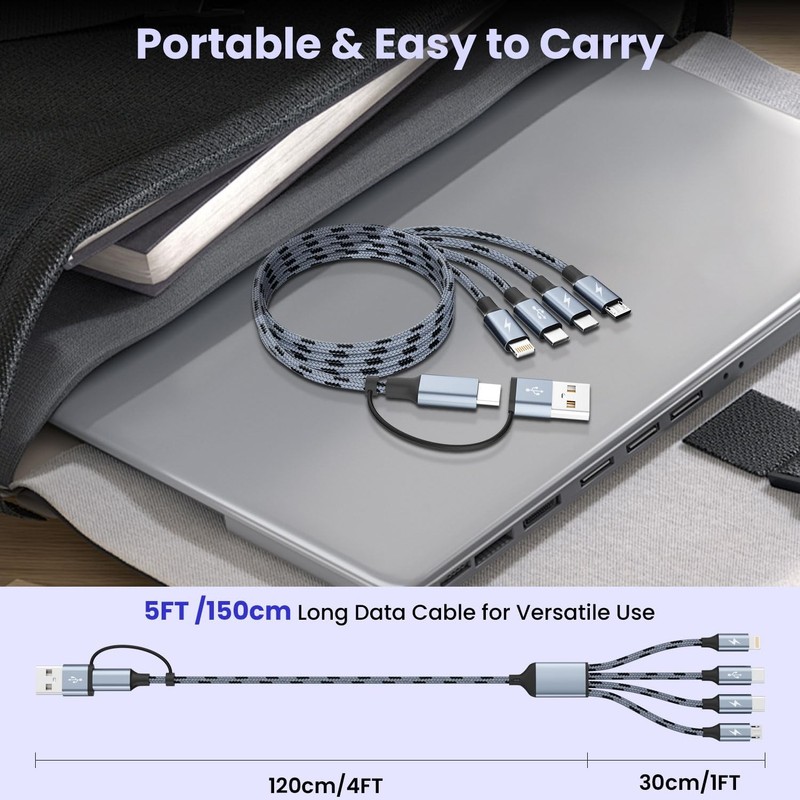 4 in 2 USB C Multi Charging Cable, 5FT Charging Cords for Multiple Devices gallery