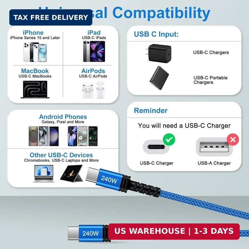 240W Samsung Charger Cable Super Fast USBC Charging Cord, 6FT 2Pack USB C to USB gallery