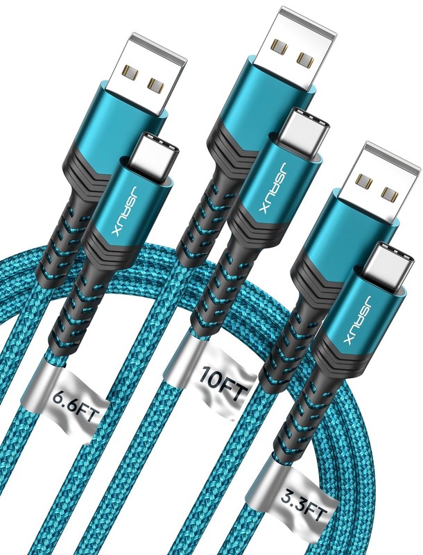 JSAUX USB C Cable Fast Charging, 3-Pack (10ft+6.6ft+3.3ft) USB A to Type C Ch…