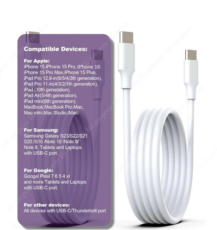 2x 60W PD Fast Charging Cable For iPhone, Samsung Android Type C to USB C