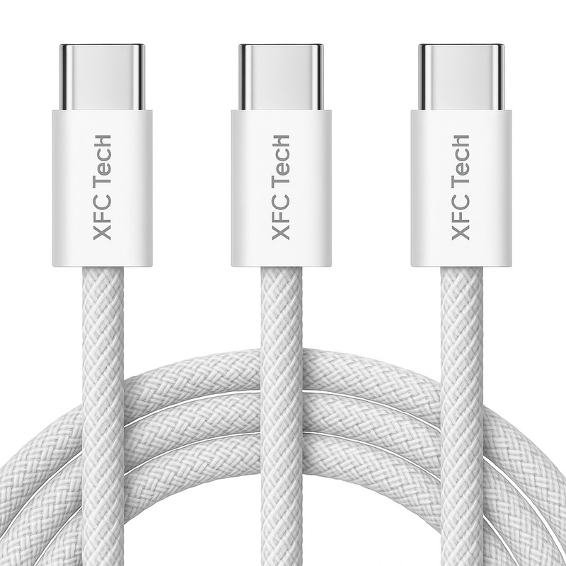 Nylon Braided Type c Super Fast Charging c to c 3ft White color 3pcs