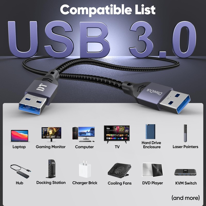 USB 3.0 Male to Male Cable Type A to A 5Gbps 15W Data Transfer Cord 10 Ft gallery
