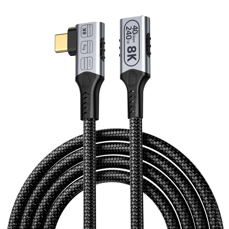 Right Angle USB4 Extension 6.6FT/2M 40Gbps 8K/4K Video 240W Male To Female