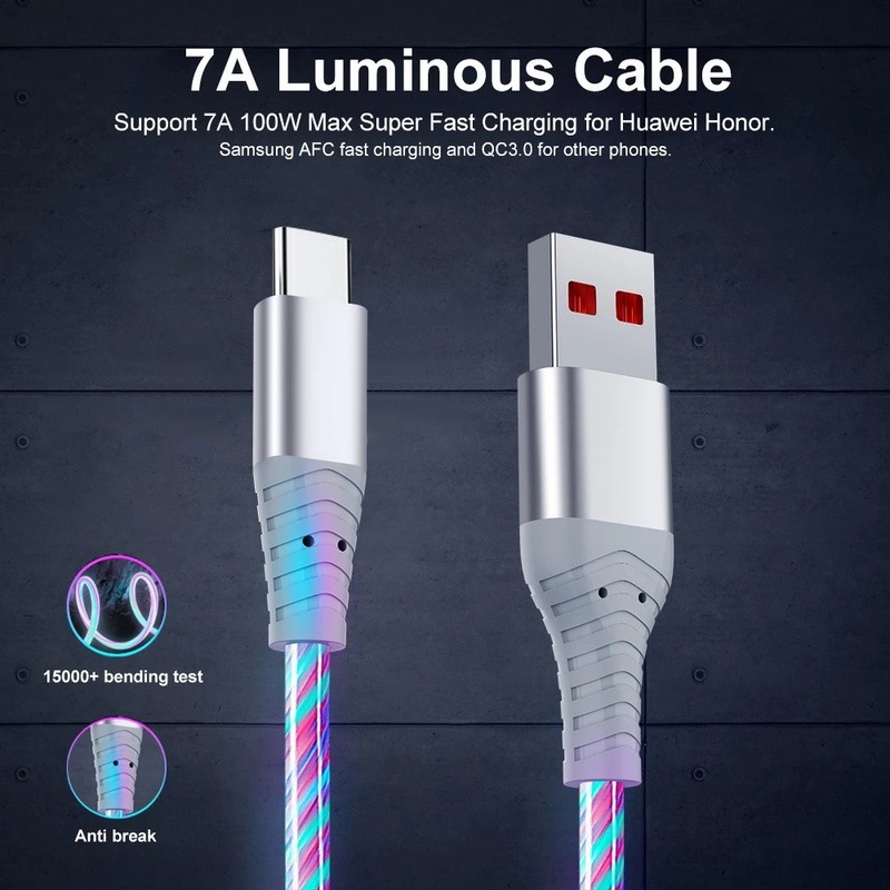 1PC Fast Charging Luminous Mobile Phone Charging Data Cable Type-C & IOS 1M gallery