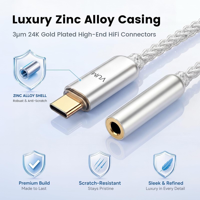 High-Res USB-C to 3.5mm Audio Adapter, 32-Bit DAC, Hi-Fi Stereo, Gold-Plated, Si gallery