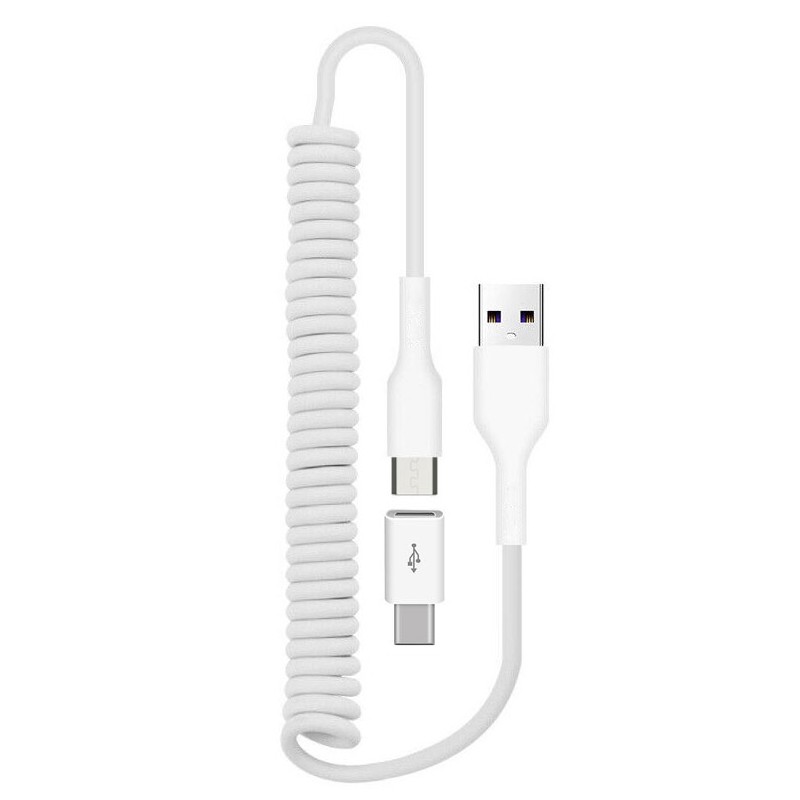 For Galaxy Z Flip7/FE – Coiled USB Cable Charger Cord Power Wire Sync White