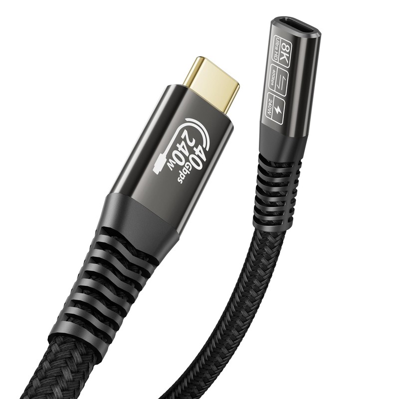 USB C Extension Cable 4.0 Support PD 240W 48V5A 40Gbps 8K@60Hz Thunderbolt