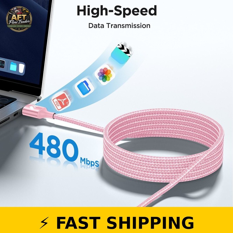 XUDUO 10FT iPhone Charging Cables 3 Pack - Pink gallery