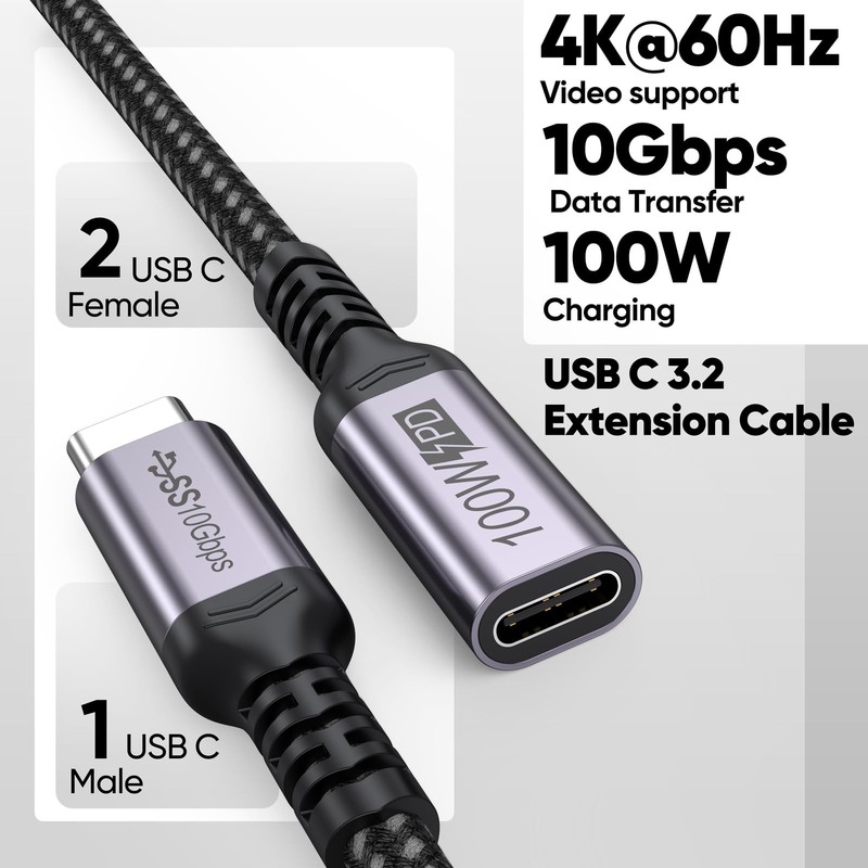 USB C Extension Cable 6 inch Short, Full-Function Extender USB 3.2 Gen 2 Type... gallery