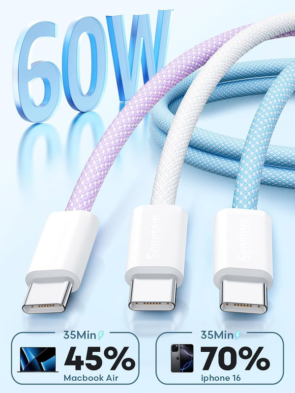 USB C to C Cable 10FT 3-Pack, 60W Fast Type C Charging Cord | Fast Charging for gallery