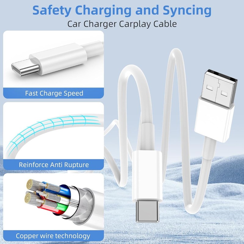 USB to USB C Cable 2Pack 3FT 6FT Carplay Charging gallery