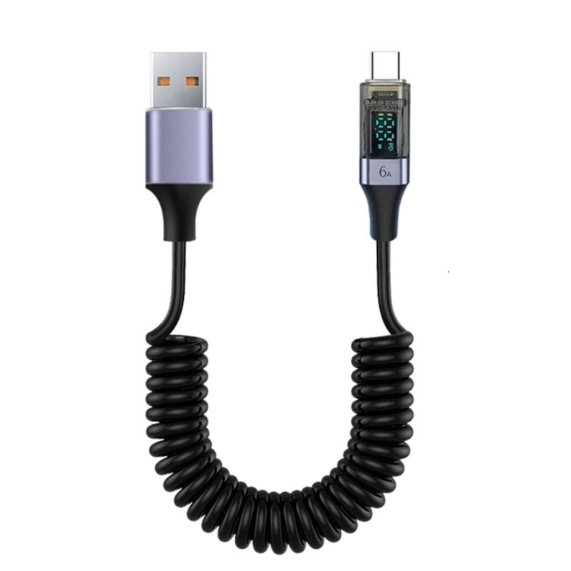 USB To Type C 66W Fast Speed Charging Wire LED Screen Display Spring Data Cable gallery