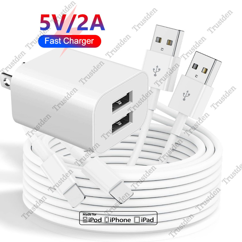 Dual Port USB Power Adapter Cable Fast Charger For iPhone 14 13 12 11 X 8 7 6 SE