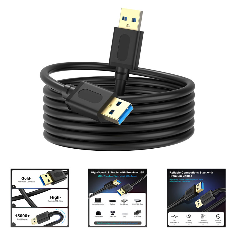 USB 3.0 Male to Male Cable 6Ft, Gold Plated Connector for Hard Drive Enclosure