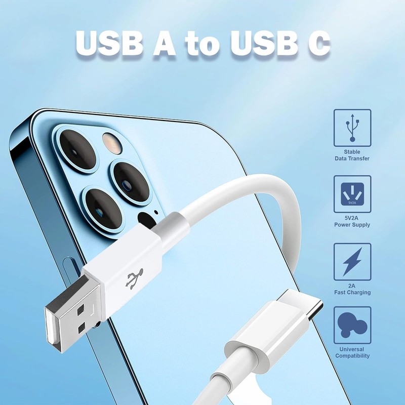 Durable 10ft USB A to USB C Charging Cords - Ideal for Security Cameras & Phones gallery