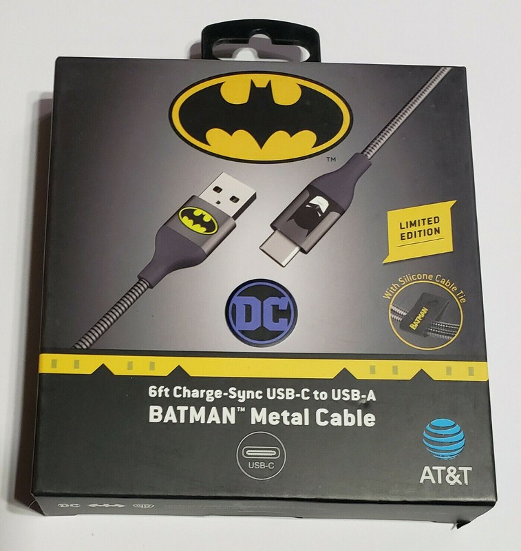 BRAND NEW DC Comics Batman 6ft Metal Type-C USB-C to USB-A Charge Sync Cable