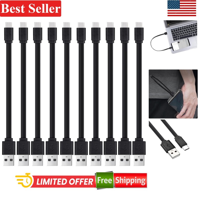 USB-A to USB-C Flat Cable 6 Inch 10-Pack Fast Charging Data Sync Compatible w…